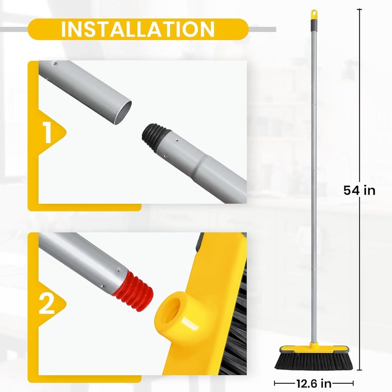 TrueYee Yellow Indoor Broom 54" Long Handle House Brooms for Floor Cleaning Sweeping Broom for Kitchen, Garage, Lobby, Patio and Garden - Image 3